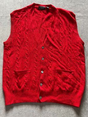 Vintage Brooks Brothers Wool Button Vest Men Large Red V-Neck Merino Sweater